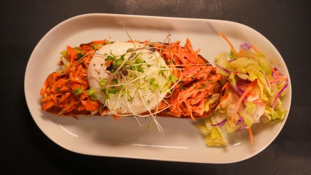 Pulled Harissa Chicken & Poached Egg Toast